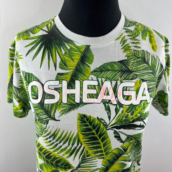 Osheaga White Green Top FESTIVAL Tropical Leaf Graphic Crew Neck Classic Size XS - Picture 3 of 10